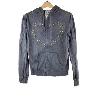 A Fine Mess Live Love Rock Size M Gray Gold Studded Full Zip Hoodie